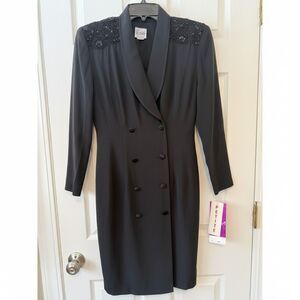 Vintage R&M Richards Petite Beaded Tuxedo Coat Dress – Size 8P – Black - NWT